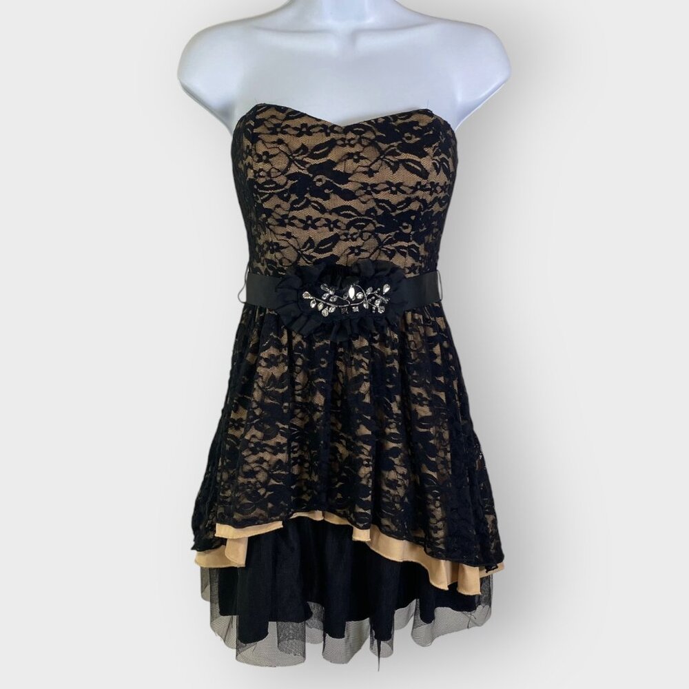 Vtg Y2K BWear Lace Tulle Mini Dress | 1 | Black | Whimsigoth Fairy Valley Girl